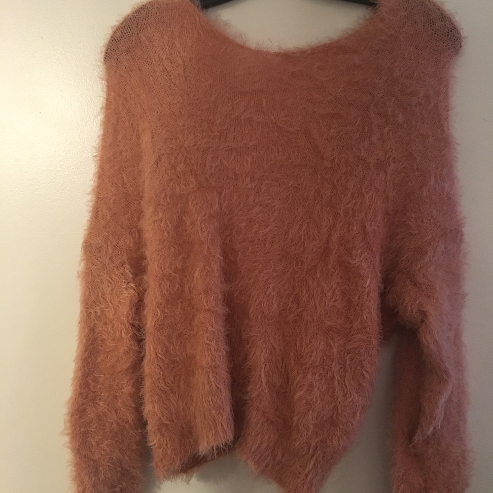 Blush sweater, cross over detail in back, Large